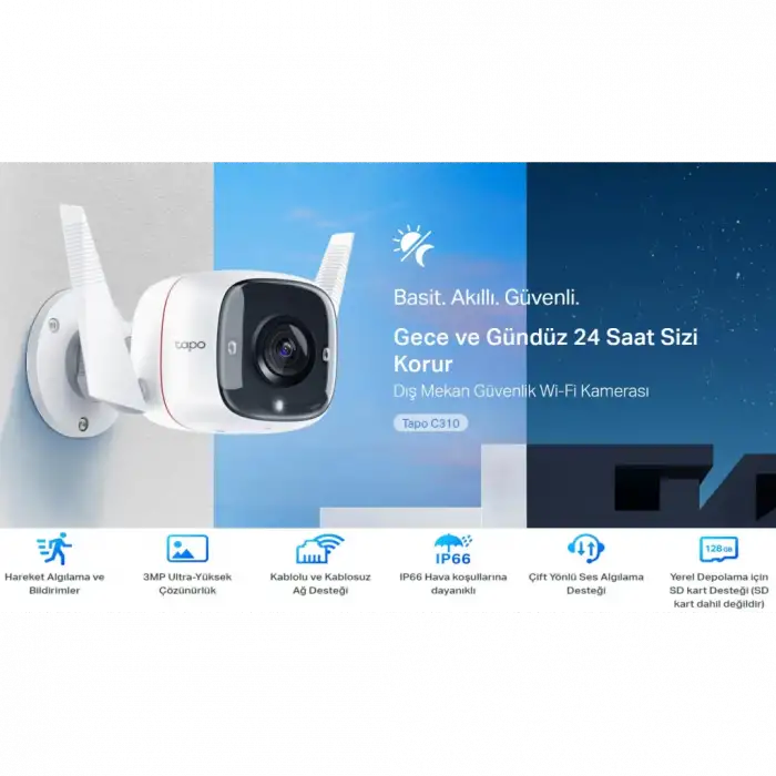 Tp-lınk Tapo C310, 3,0mpix, İç Ve Dış Mekan, Ip66, Wifi, 30mt. Gece Görüşü, İki Yönlü Ses Güvenlik Kamerası
