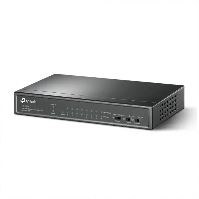 Tp-lınk Tl-sf1009p, 8 Port, Megabit, Poe 65w, 1 Port Uplink, Yönetilemez, Metal Kasa, Masaüstü Switch