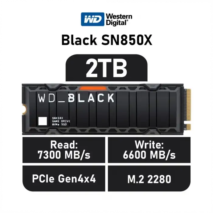Wd Black Sn850x, Wds200t2xhe, 2tb, 7300/6600, Gen4, Soğutuculu, Nvme Pcıe M.2 2280,  Ssd