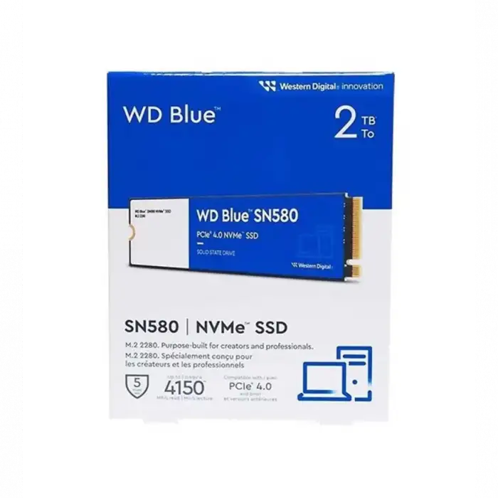 Wd Blue Sn580, Wds200t3b0e, 2tb, 4150/4150, Gen4, Nvme Pcıe M.2 2280,  Ssd