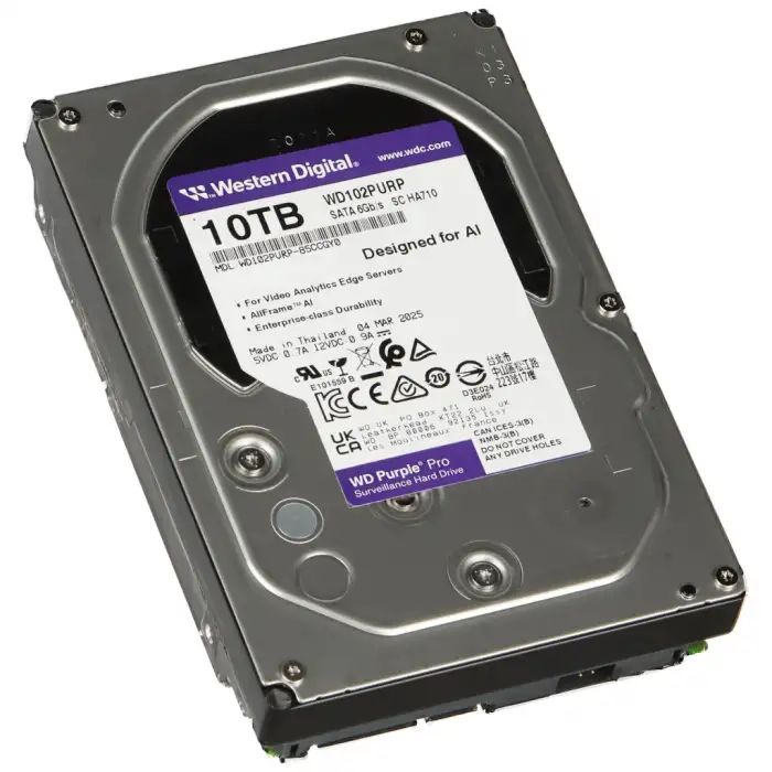 Wd Purple Wd102purp 3,5 10tb 256mb, 7200 Rpm,  7/24 Güvenlik Hdd (türkiye Distribütörü Garantili)