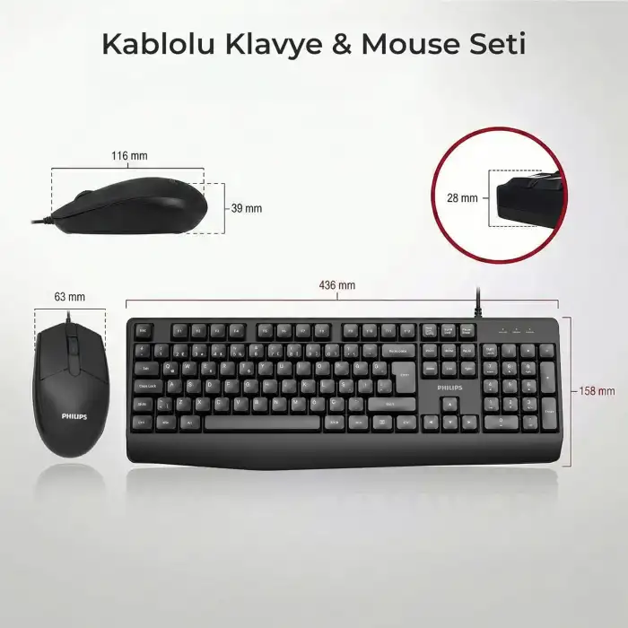 Philips SPT6237 Kablolu Türkçe Q Klavye ve Mouse Seti