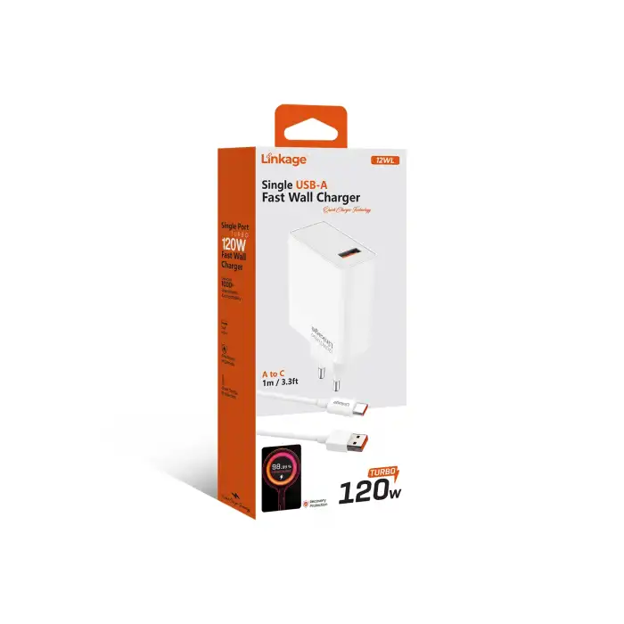 Linkage 12WL 120W Turbo Hızlı Şarj Adaptörü + 1m USB-A to Type-C Kablo Seti