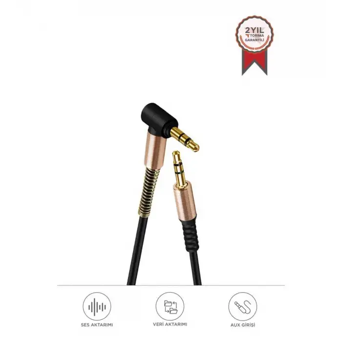 Torima XF-09 Altın Uçlu Araç AUX Ses Kablosu - 3.5mm Akordiyon Kablo