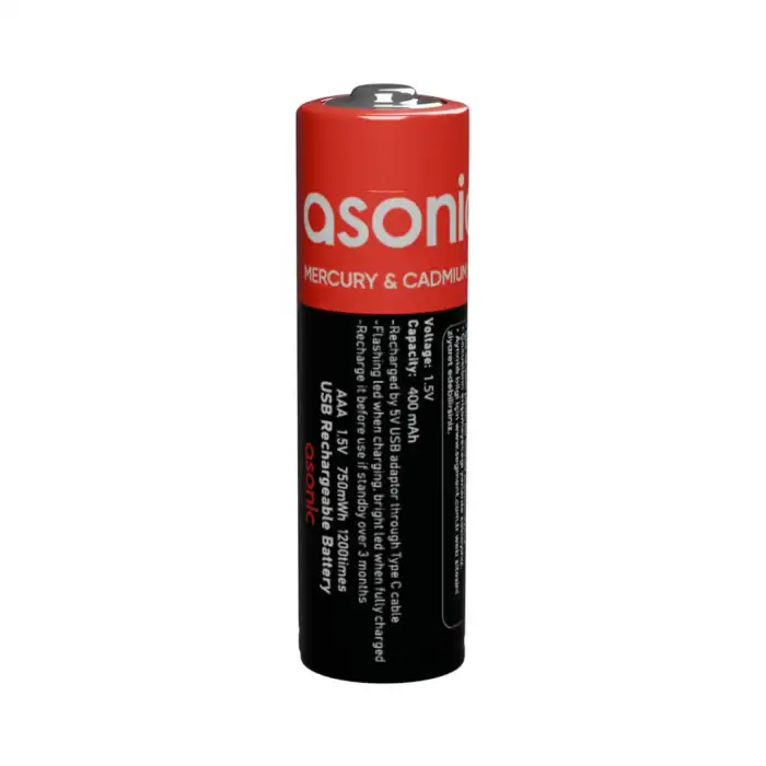 Asonıc Pl400 Aaa Şarjlı Pil 1.5volt 400mah/750mwh Type-c İle Kolay Şarj  2 Li Paket (usb To Type-c Kablo Hediye)