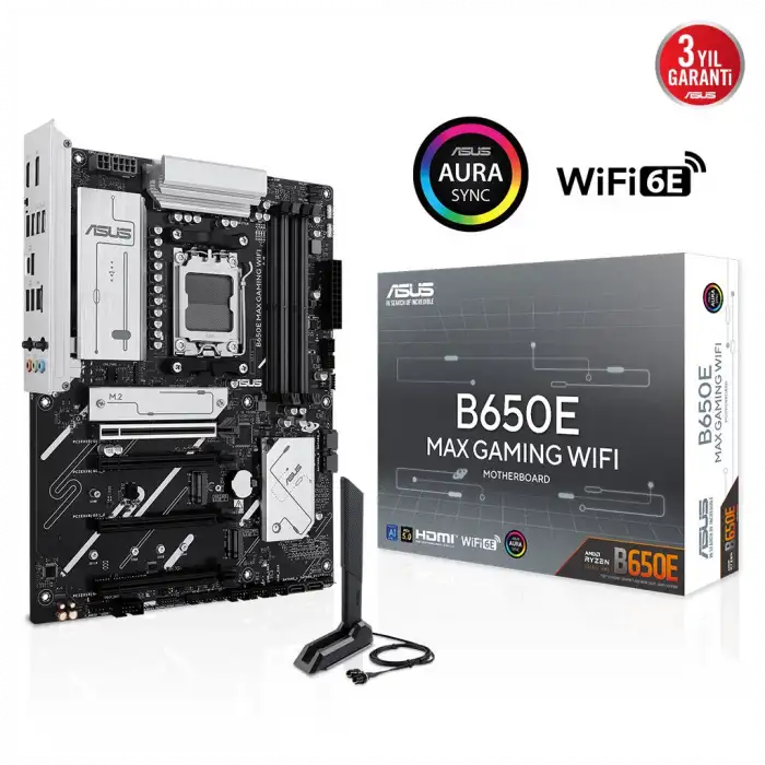 Asus B650e Max Gamıng Wıfı, 4xddr5, 3xm.2, Dp, Hdmı, Type-c, Wi-fi 6e, Bluetooth V5.3, Am5 Soket Gaming Anakart
