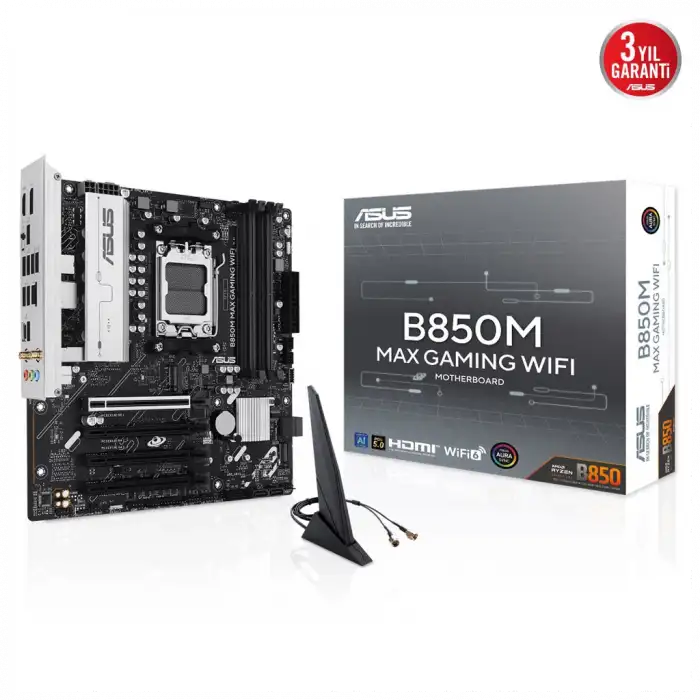 Asus B850m Max Gamıng Wıfı, 4xddr5, 3x M2, Hdmı, Dp, Type-c, Wi-fi 6, Bluetooth V5.4, Am5 Soket Gamıng Anakart