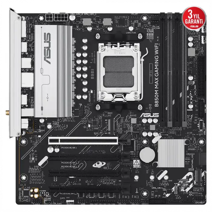 Asus B850m Max Gamıng Wıfı, 4xddr5, 3x M2, Hdmı, Dp, Type-c, Wi-fi 6, Bluetooth V5.4, Am5 Soket Gamıng Anakart