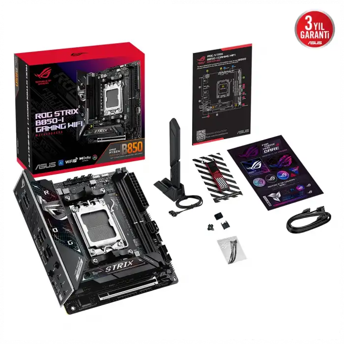 Asus Rog Strıx B850-ı Gamıng Wıfı, 2xddr5, 2xm.2, Hdmı, Dp, Type-c, Wi-fi 7, Bluetooth V5.4, Mini Itx, Am5 Soket Gamıng Anakart