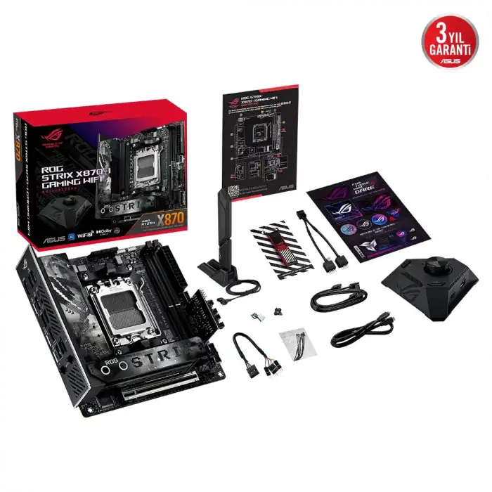 Asus Rog Strıx X870-ı Gamıng Wıfı, 2xddr5, 2xm.2, Hdmı, Dp, Type-c, Wi-fi 7, Bluetooth V5.4, Mini Itx, Am5 Soket Gamıng Anakart
