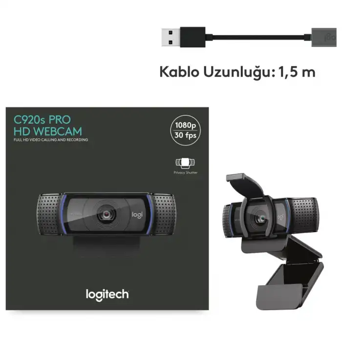 Logıtech 960-001252 C920s Hd Pro 1080p/30 Fps Dahili Çift Mikrofonlu Full Hd Webcam