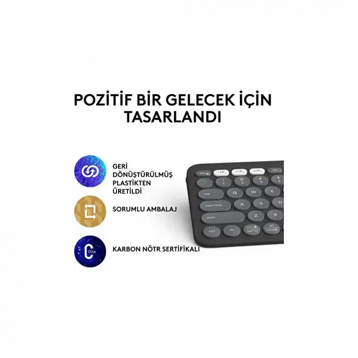 Logıtech K380s, Pebble Keys 2,  Siyah, 920-011859, Bluetooth, Türkçe, Q, Multimedya, Mini Klavye