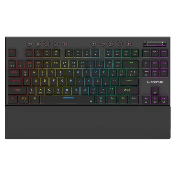 Rampage Beru Siyah 2.4ghz Ve Bluetooth Kablosuz Rgb Lighting Red Mekanik Switch Abs Case 1000mah Bataryalı Gaming Klavye