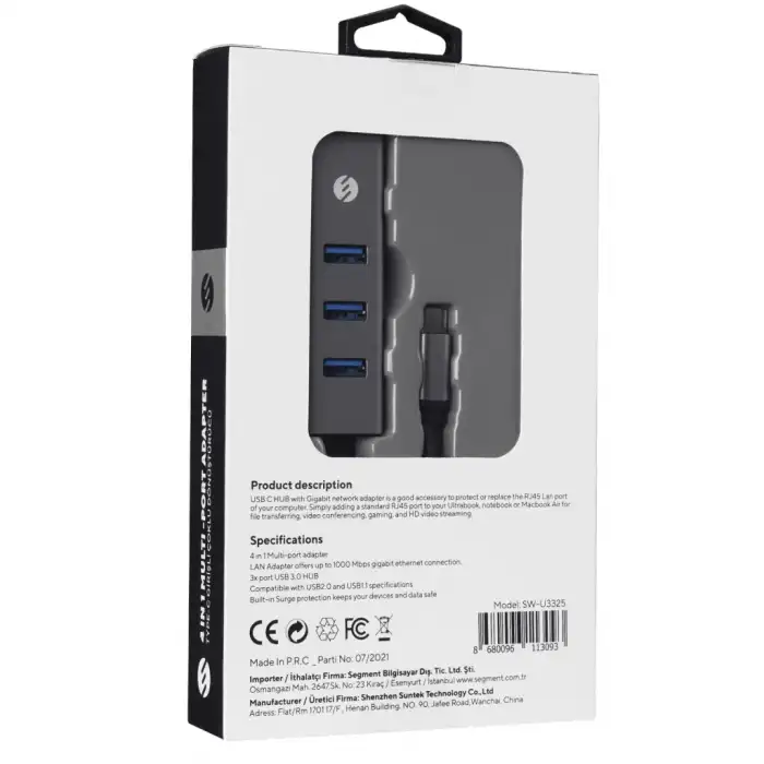 S-lınk Sw-u3325 Gigabit Type-c To Rj45 3xusb 3.0 Metal Ethernet Kartı