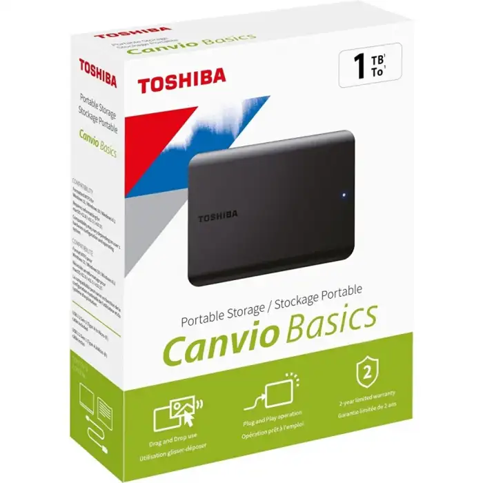 Toshıba Hdtb510ek3aa, Canvio Basic, 1tb, 2.5 Usb 3.2, Taşınabilir, Harici Hdd, (black)
