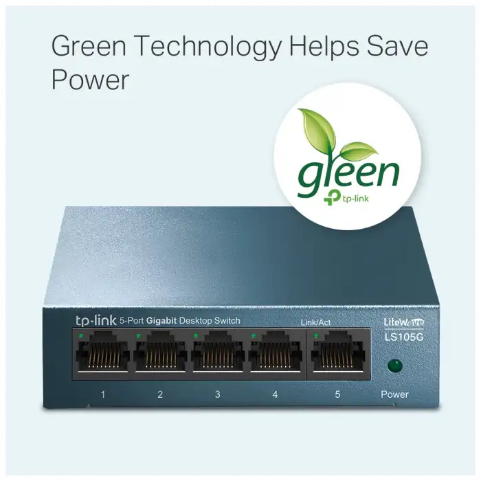 Tp-lınk Ls105g, Green Tech, 5 Port, Gigabit,  Metal Kasa, Yönetilemez, Masaüstü Switch