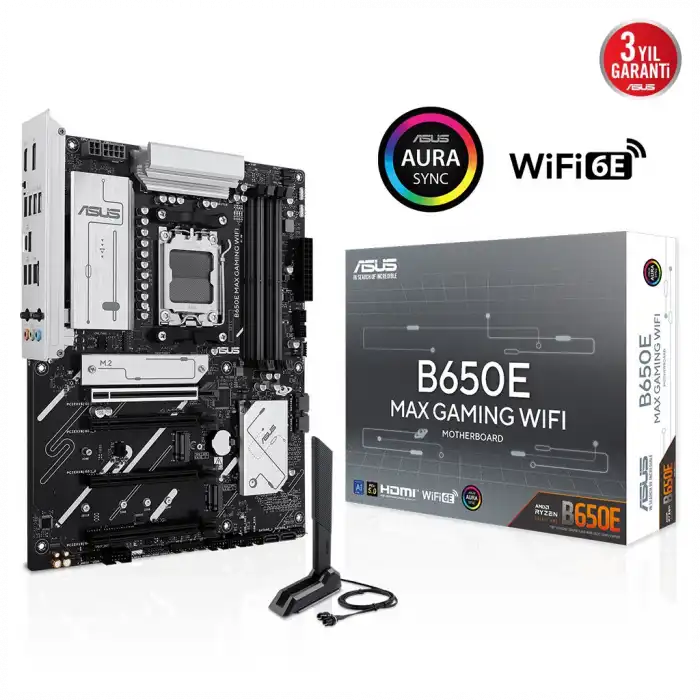 Asus B650e Max Gamıng Wıfı, 4xddr5, 3xm.2, Dp, Hdmı, Type-c, Wi-fi 6e, Bluetooth V5.3, Am5 Soket Gaming Anakart