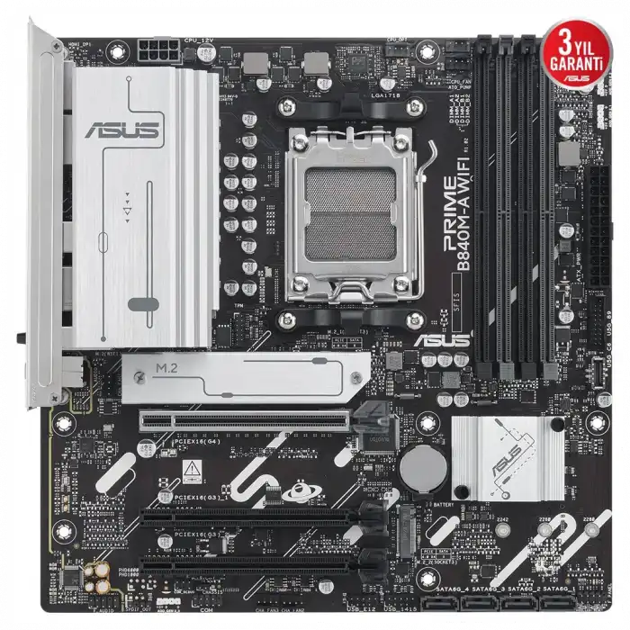 Asus Prıme B840m-a Wıfı, 4xddr5, 3x M.2, Hdmı, 2x Dp, Type-c, Wı-fı 6e, Bluetooth 5.3, Am5 Soket Gamıng Anakart