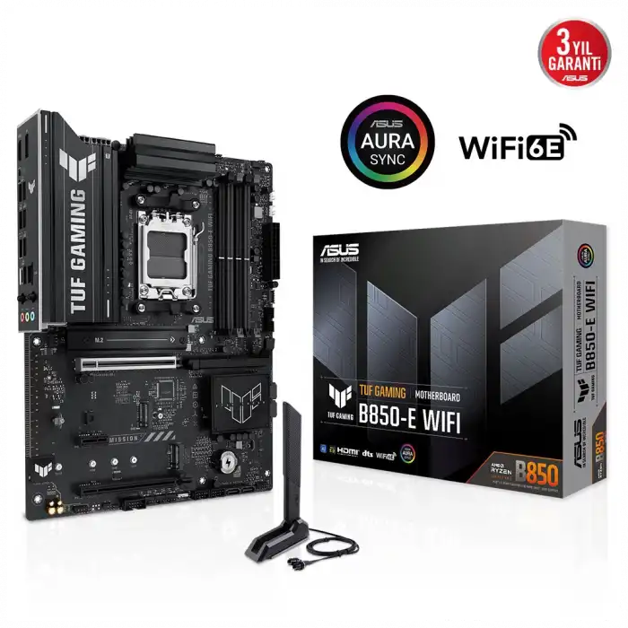 Asus Tuf Gamıng B850-e Wıfı, 4xddr5, 3x M.2, Hdmı, Dp, Type-c, Wi-fi 6e, Bluetooth V5.3, Am5 Soket Gamıng Anakart