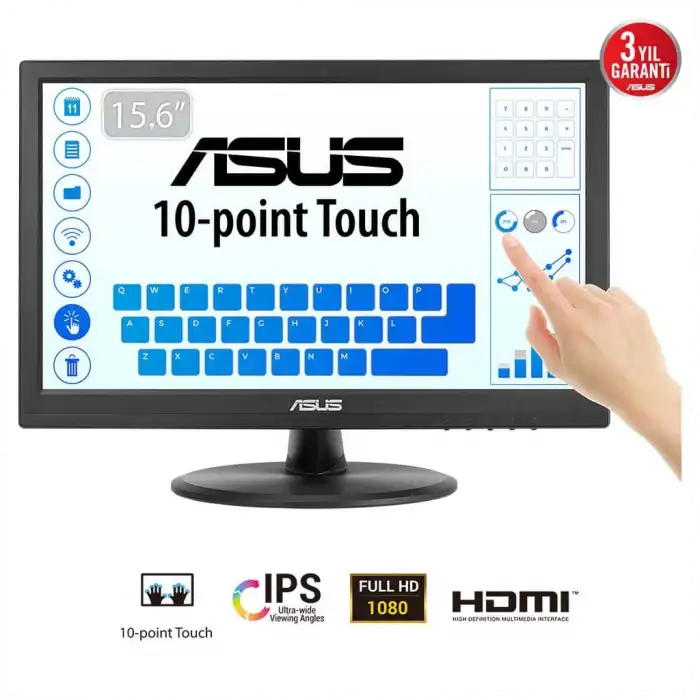 Asus Vt169he 15.6 5ms, 60hz, Dokunmatik, Hdmı, D-sub, Düşük Mavi Işık, Freesync, Ips Panel Monitör