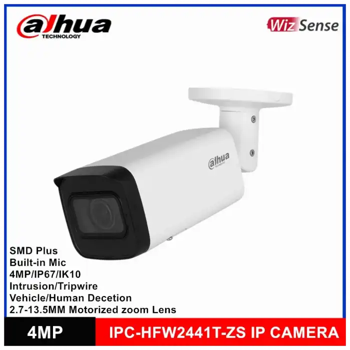Dahua Ipc-hfw2441t-zas-2713 4mpix, 2,7-13,5mm Motorize Lens, H265+,starlight, 60mt Gece Görüşü, Dahili Mikrofon, Ip67, Poe Bullet Ip Kamera