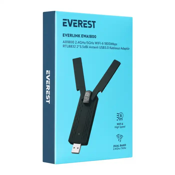Everest Ewa1800 1800mbp 2.4ghz Ve 5ghz Dual Band Wıfı 6 2x3.5dbi Anten Usb3.0 Wıreless Ethernet