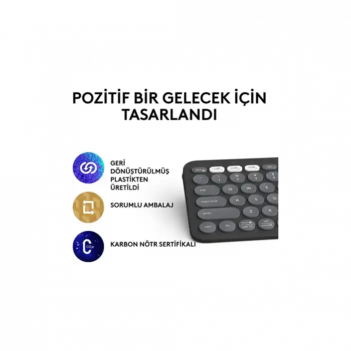 Logıtech K380s, Pebble Keys 2,  Siyah, 920-011859, Bluetooth, Türkçe, Q, Multimedya, Mini Klavye