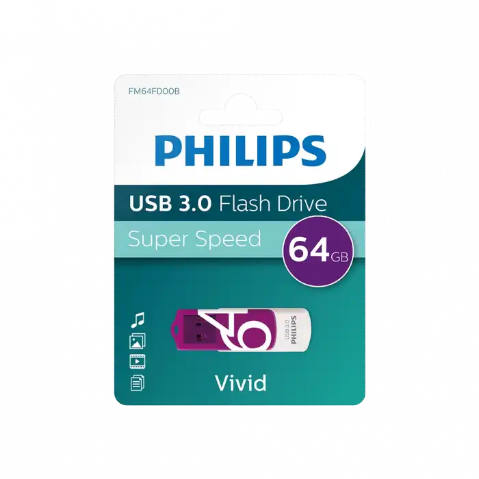 Phılıps Fm64fd00b 64gb Usb 3.0 Vivid Mor Flash Disk