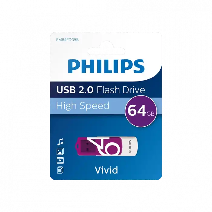 Phılıps Fm64fd05b 64gb Usb 2.0 Vivid Mor Flash Disk