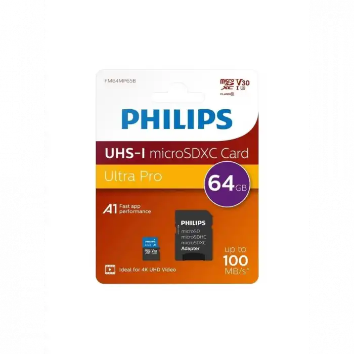 Phılıps Fm64mp65b 64gb Sdxc Uhs-ı V30 Class10 Microsd Kart Bellek (sd Adaptörlü)