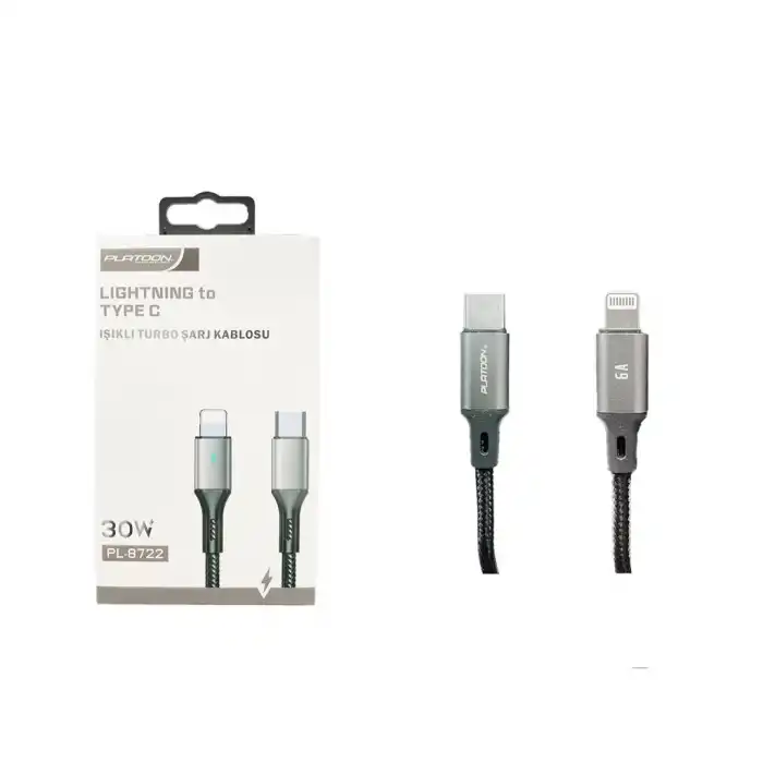 PLATOON PL-8722 İOS TO TYPE-C IŞIKLI TURBO ŞARJ KABLOSU 30W