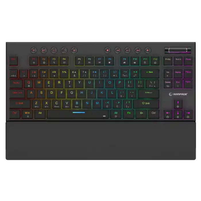 Rampage Beru Siyah 2.4ghz Ve Bluetooth Kablosuz Rgb Lighting Red Mekanik Switch Abs Case 1000mah Bataryalı Gaming Klavye