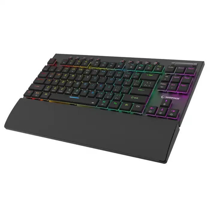 Rampage Beru Siyah 2.4ghz Ve Bluetooth Kablosuz Rgb Lighting Red Mekanik Switch Abs Case 1000mah Bataryalı Gaming Klavye