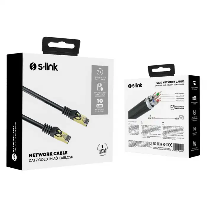 S-lınk Mm-cat701 Cat7 Patch 1mt Gold Uçlu   Ftp Cca Ağ Bağlantı Kablosu (siyah)