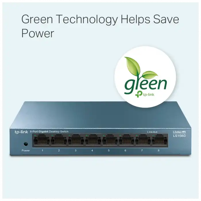 TP-LINK LS108G, Green Tech, 8 Port GigaBit, Yönetilemez, Masaüstü Switch