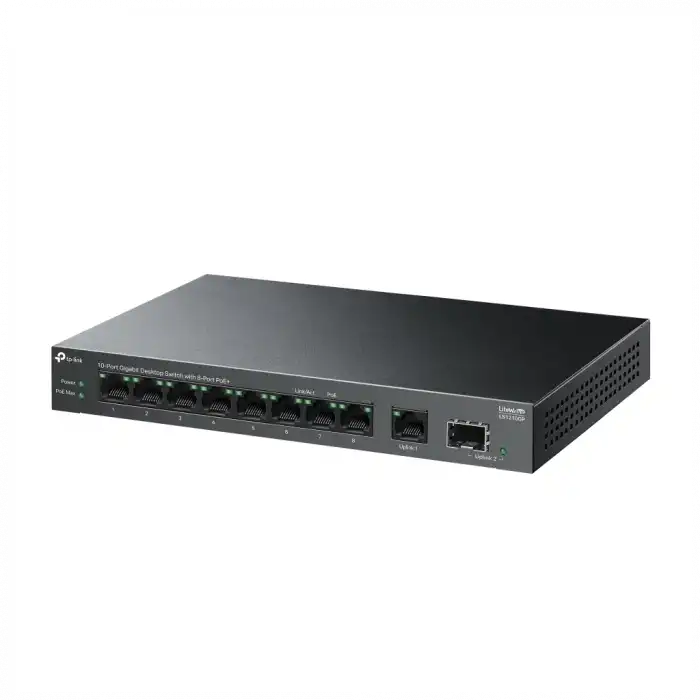 Tp-lınk Ls1210gp, Green Tech, 8 Port Gigabit, Poe 61w, 1 Port Gigabit Uplink, 1 Port Gigabit Sfp, Yönetilemez Masaüstü Switch