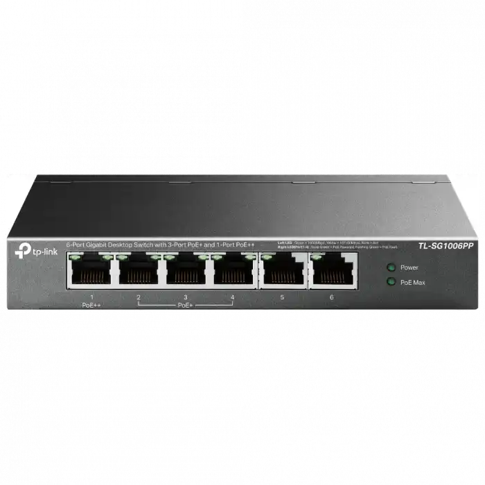 Tp-lınk Tl-sg1006pp, 6 Port, Gigabit, 4 Port Poe 64w, Yönetilemez, Metal Kasa, Masaüstü Switch