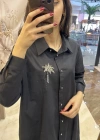 Ghisa 4YGSTNK4937 Siyah Yaka Taşlı Gömlek Tunik