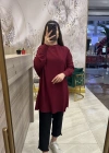 İnvee 6250 omzu şifon tunik bordo