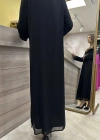 QEFFA 203 Krep Şifon Abaya Siyah
