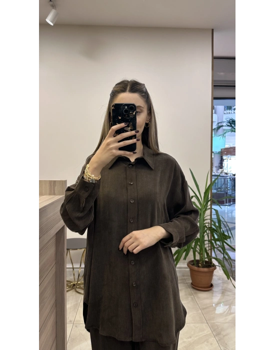 Ayd ipek Qupra takım kahverengi