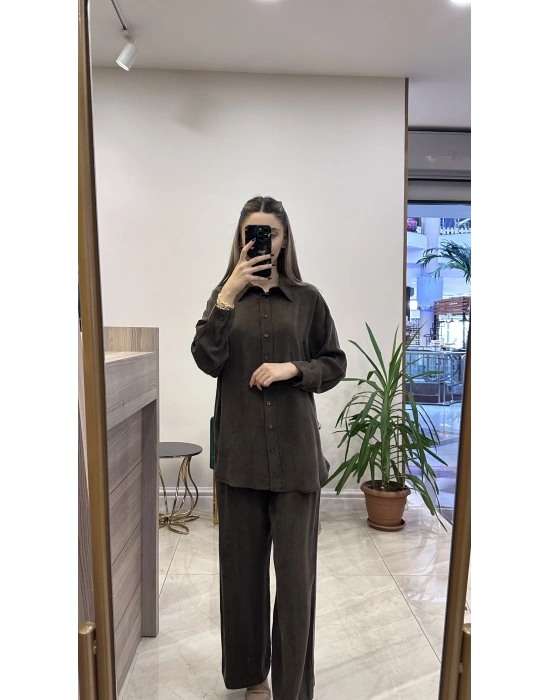 Ayd ipek Qupra takım kahverengi