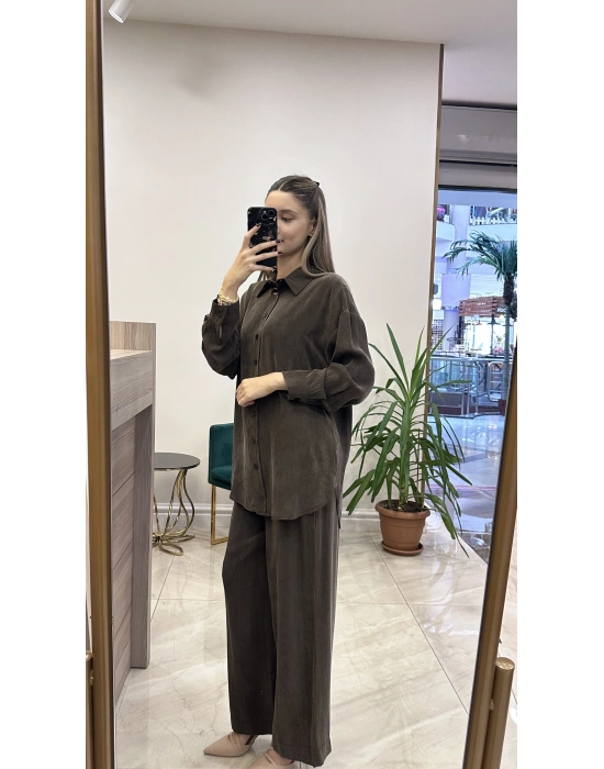 Ayd ipek Qupra takım kahverengi