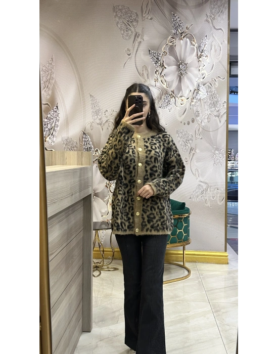 Ayd Leopar Hırka Kahverengi