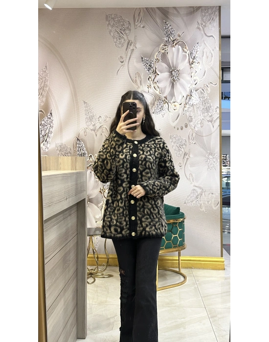 Ayd Leopar Hırka siyah kahve