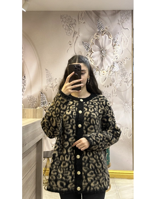 Ayd Leopar Hırka siyah kahve