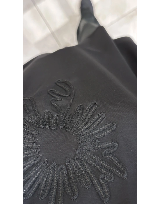 Ceremony 6138 önü işlemeli bambu tişört Siyah