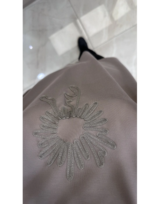 Ceremony 6138 önü işlemeli bambu tişört Vizon