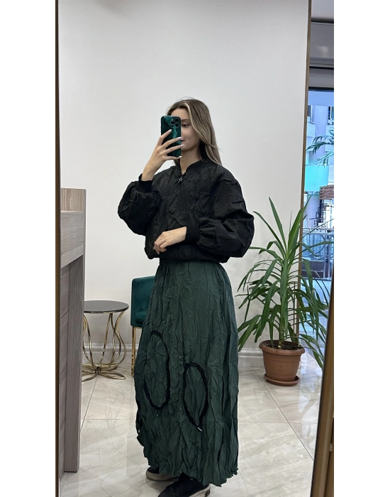 Ceremony 6610 Merlin kraşlı halka detaylı etek.Turmalin