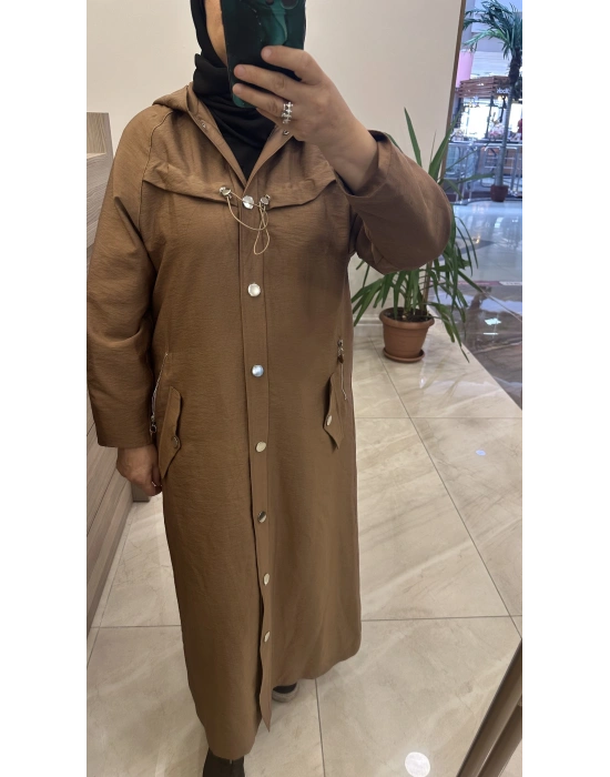 Ceremony 6844 kapüşonlu zig zag dikişli trençkot Kahverengi